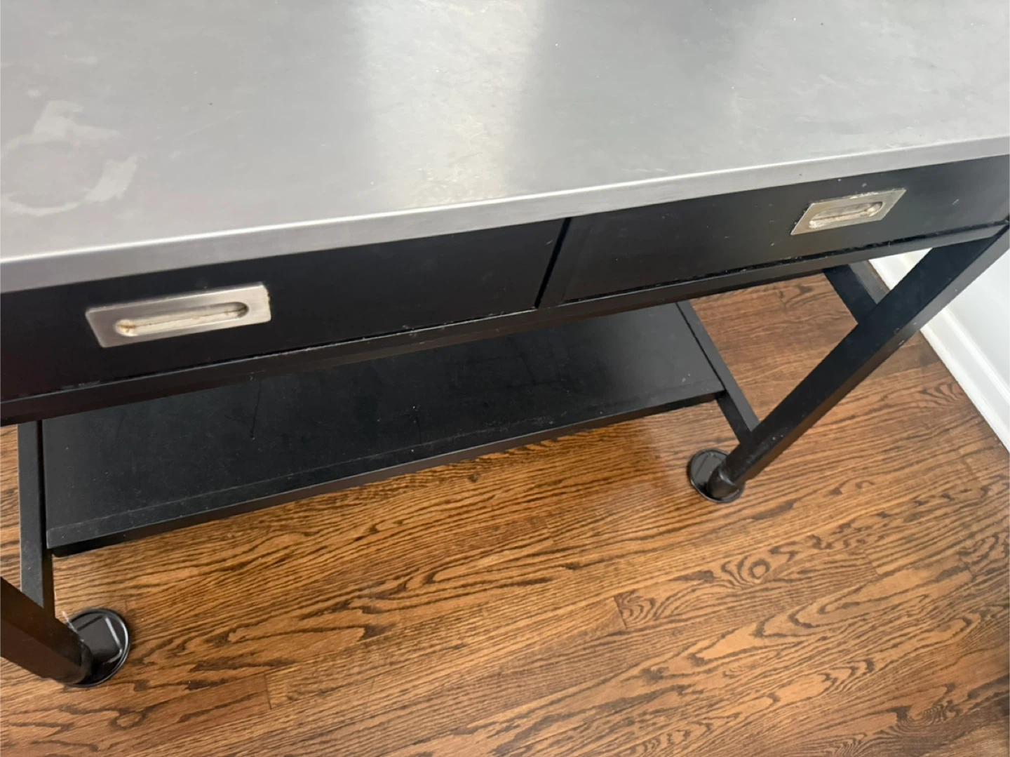 Black Kitchen Island Cart with Stainless Steel Top