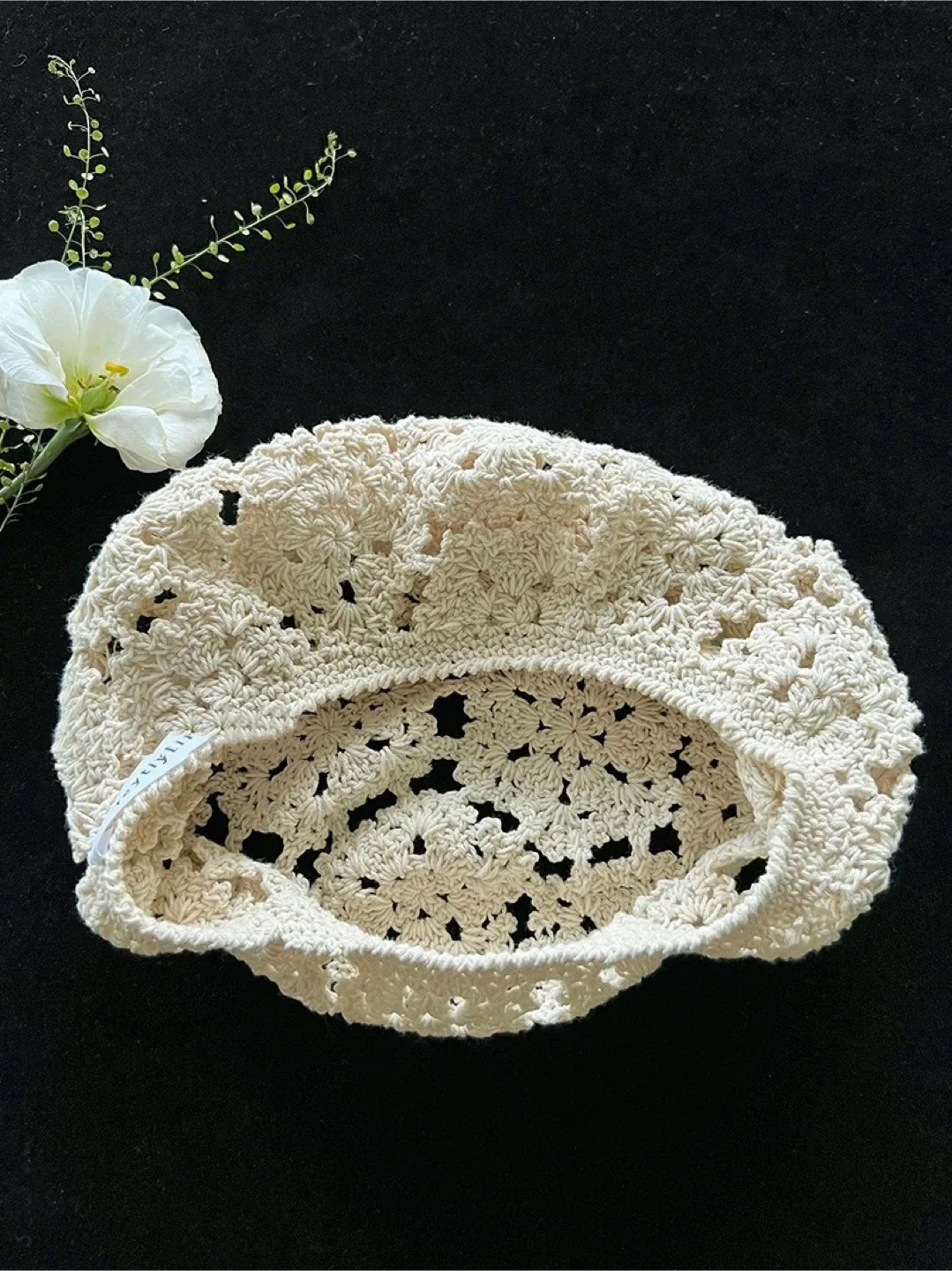 New Feytly Crochet Beret - Cream Colour image indicator(2)