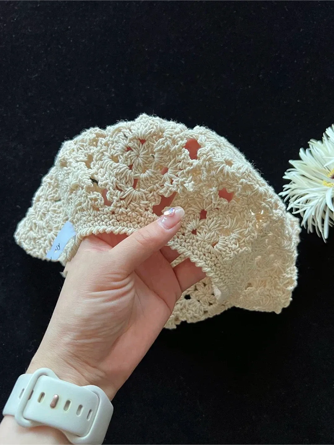 New Feytly Crochet Beret - Cream Colour image indicator(3)