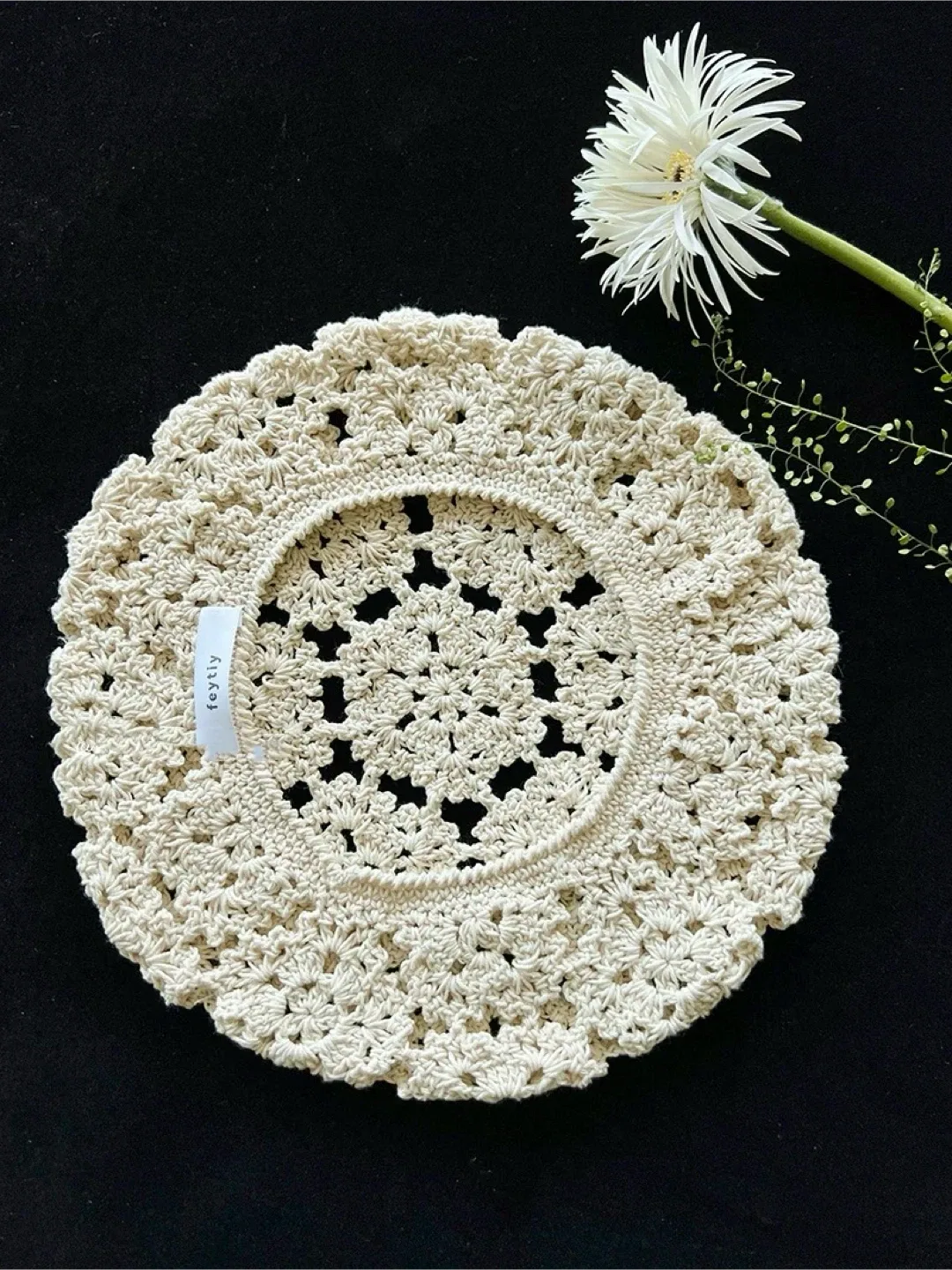 New Feytly Crochet Beret - Cream Colour