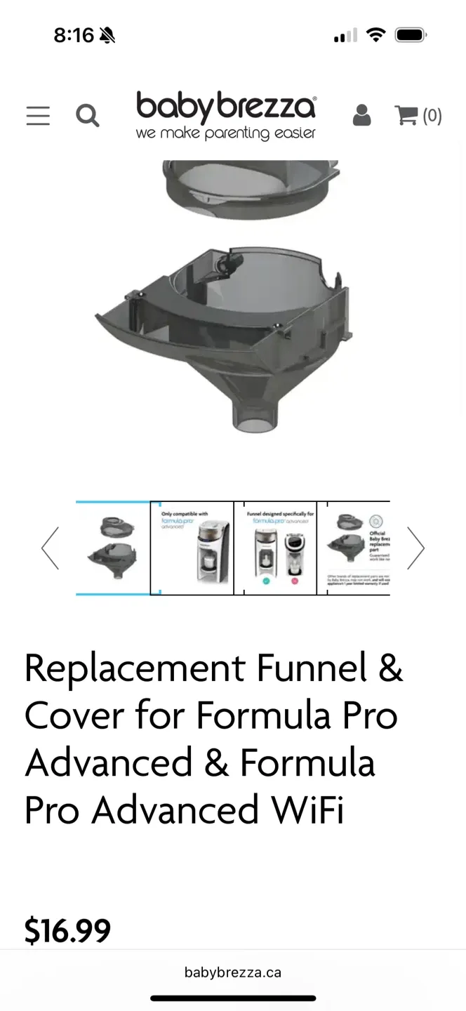 Baby Brezza Replacement Funnel & Cover