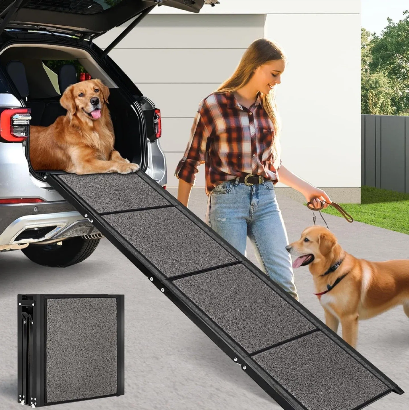 CJMMFAN 69" L × 17" W Extra Wide & Long Dog Car Ramp - BN