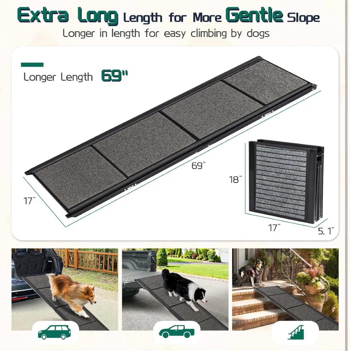 CJMMFAN 69" L × 17" W Extra Wide & Long Dog Car Ramp - BN image indicator(2)