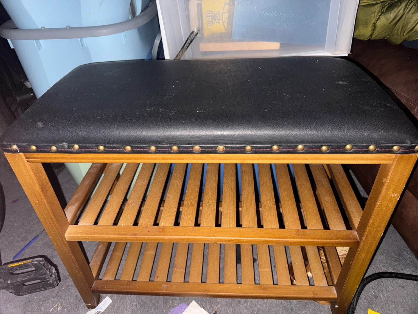 Wooden Shoe Rack Bench with Black Cushion