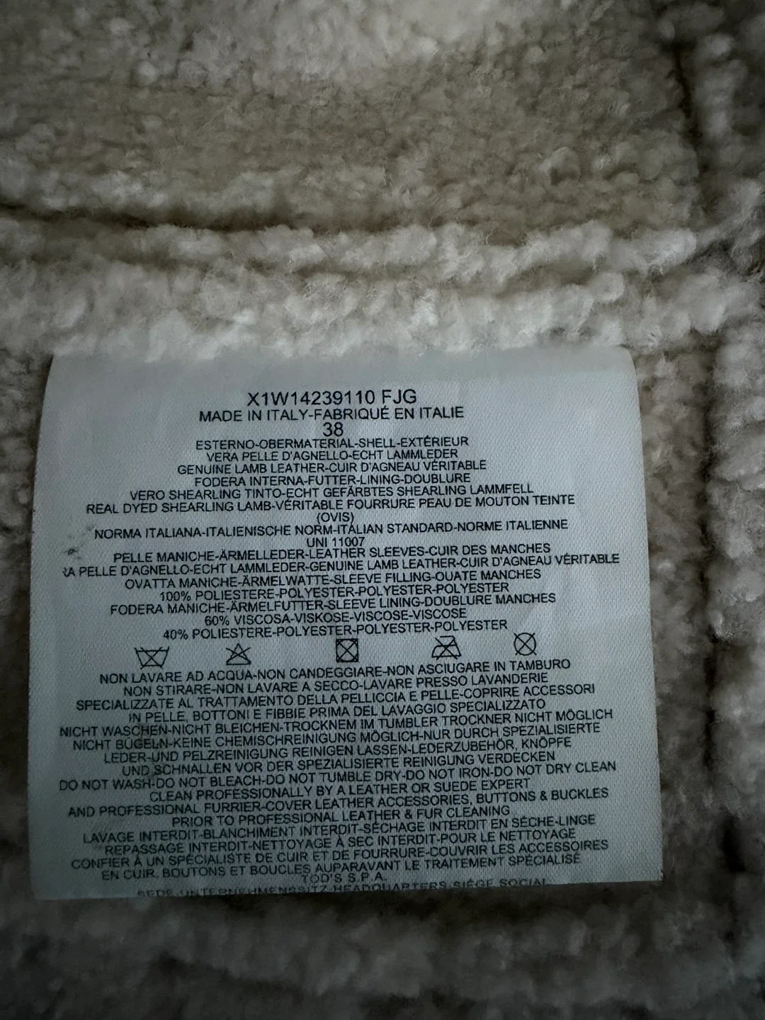 TOD'S Shearling Lambskin Leather Coat - Size 38 image indicator(4)