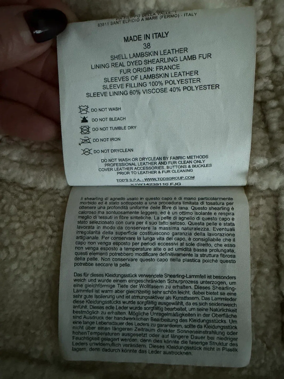 TOD'S Shearling Lambskin Leather Coat - Size 38 image indicator(5)
