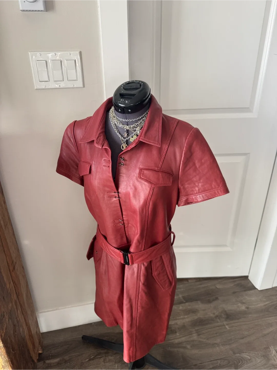 lambskin brown short sleeve shirt dress - sz large (fits size 4 image indicator(6)