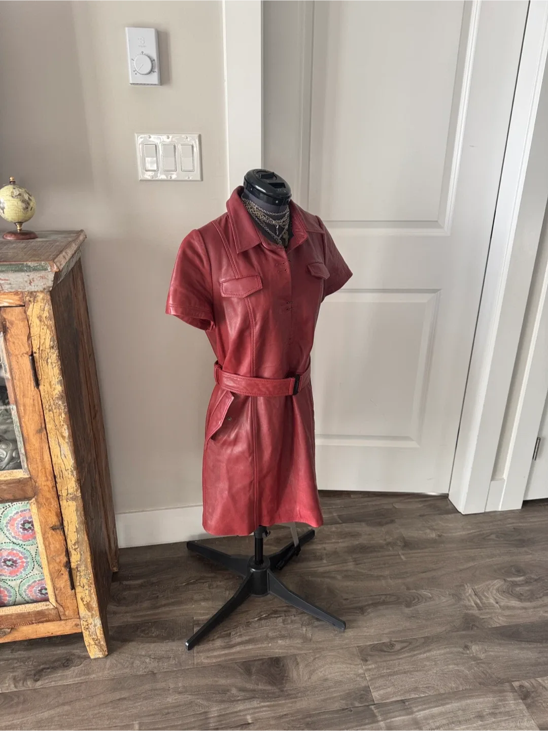 lambskin brown short sleeve shirt dress - sz large (fits size 4 image indicator(5)