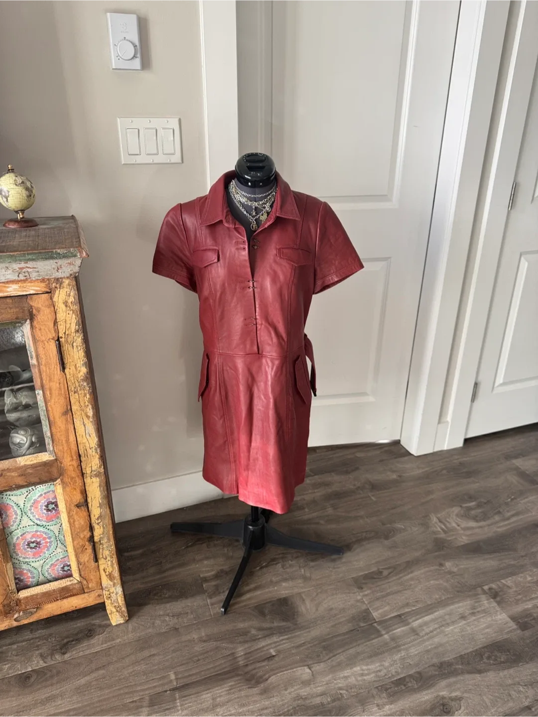 lambskin brown short sleeve shirt dress - sz large (fits size 4 image indicator(9)