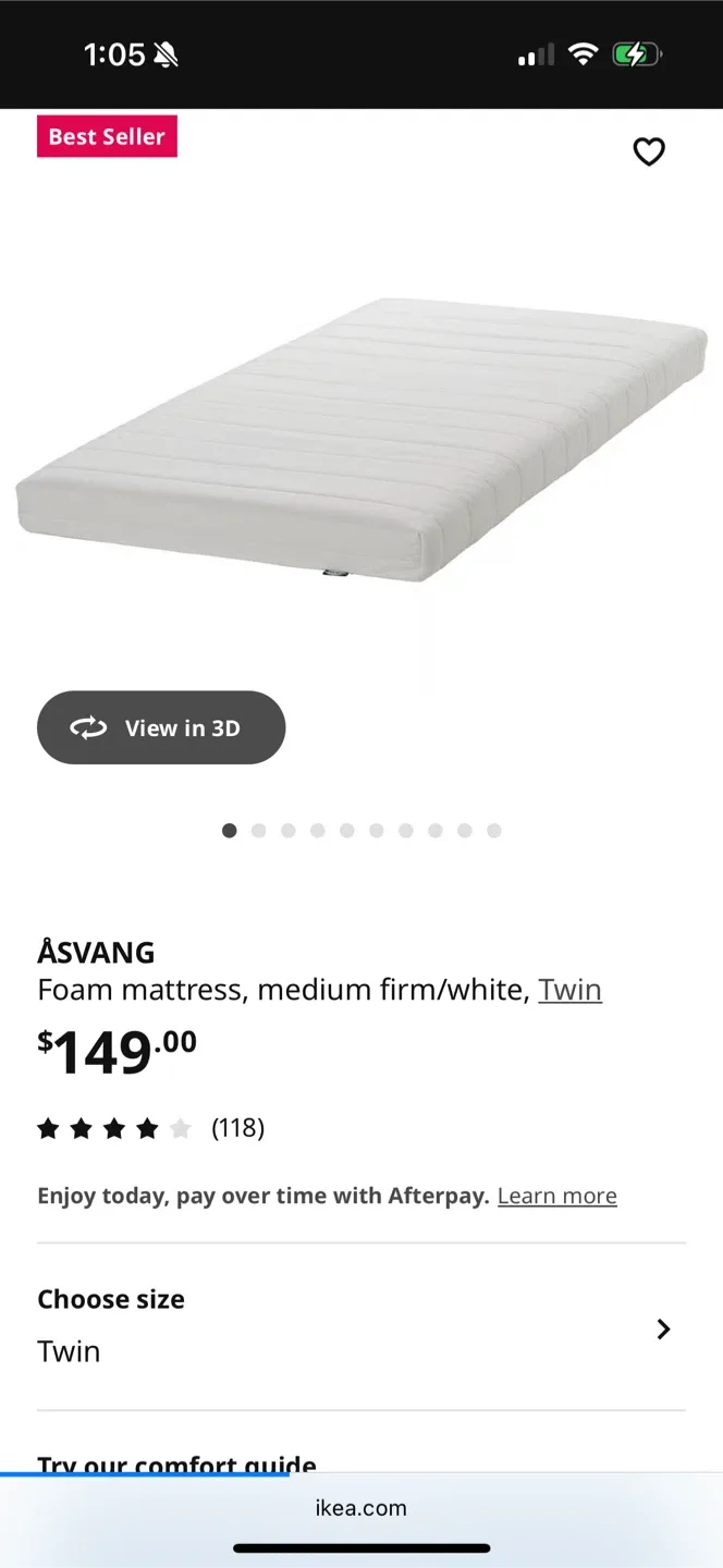 IKEA ÅSVANG Twin Foam Mattress - Medium Firm