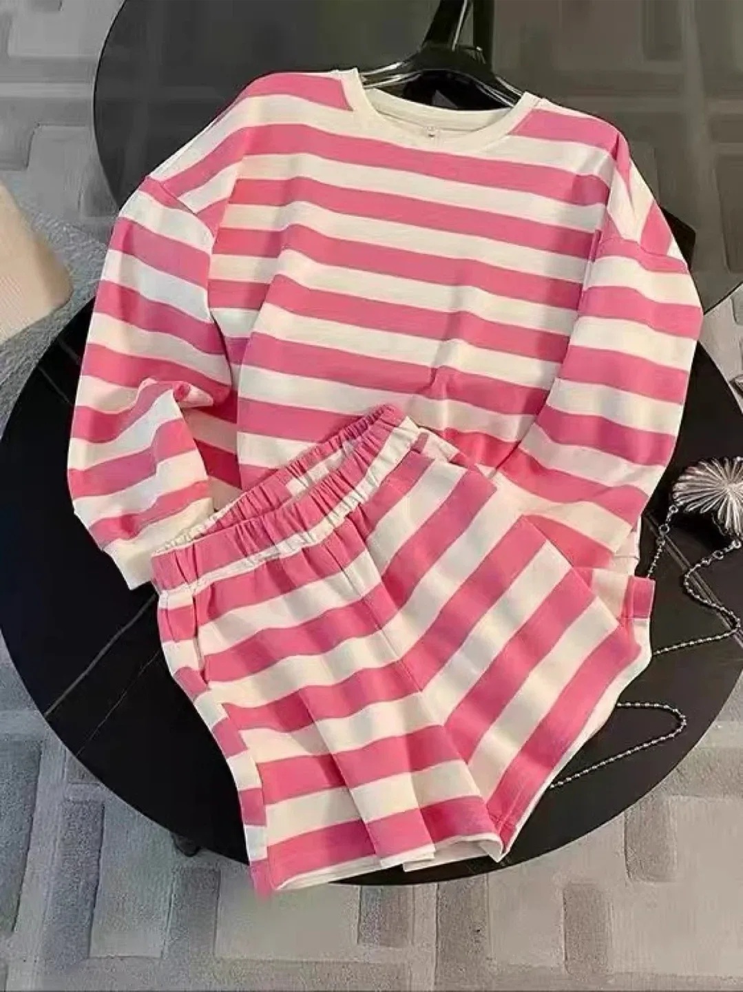 Pink & White Striped Lounge Set - Comfy & Stylish!