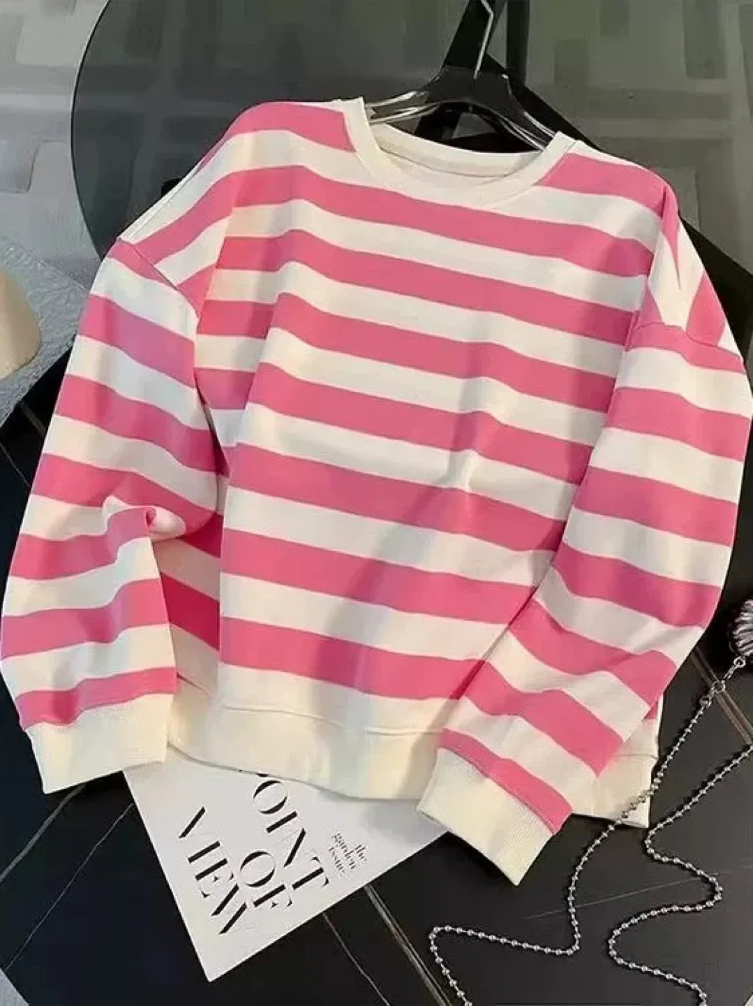 Pink & White Striped Lounge Set - Comfy & Stylish! image indicator(2)