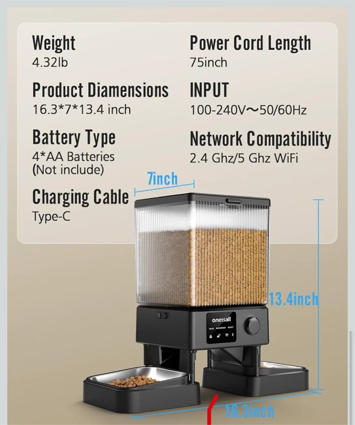 Oneisall Automatic Pet Feeder - Dual Bowl image indicator(2)