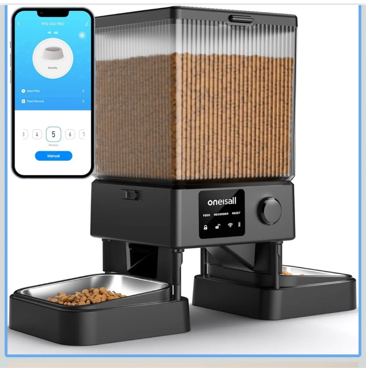 Oneisall Automatic Pet Feeder - Dual Bowl