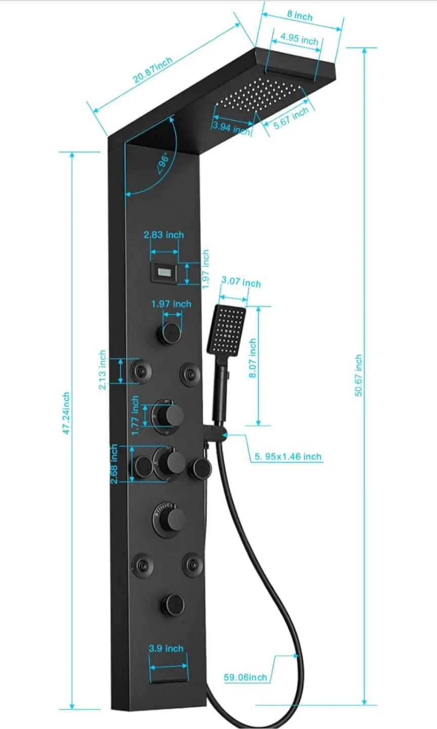 Black Shower Panel System with Rainfall Waterfall Head image indicator(2)