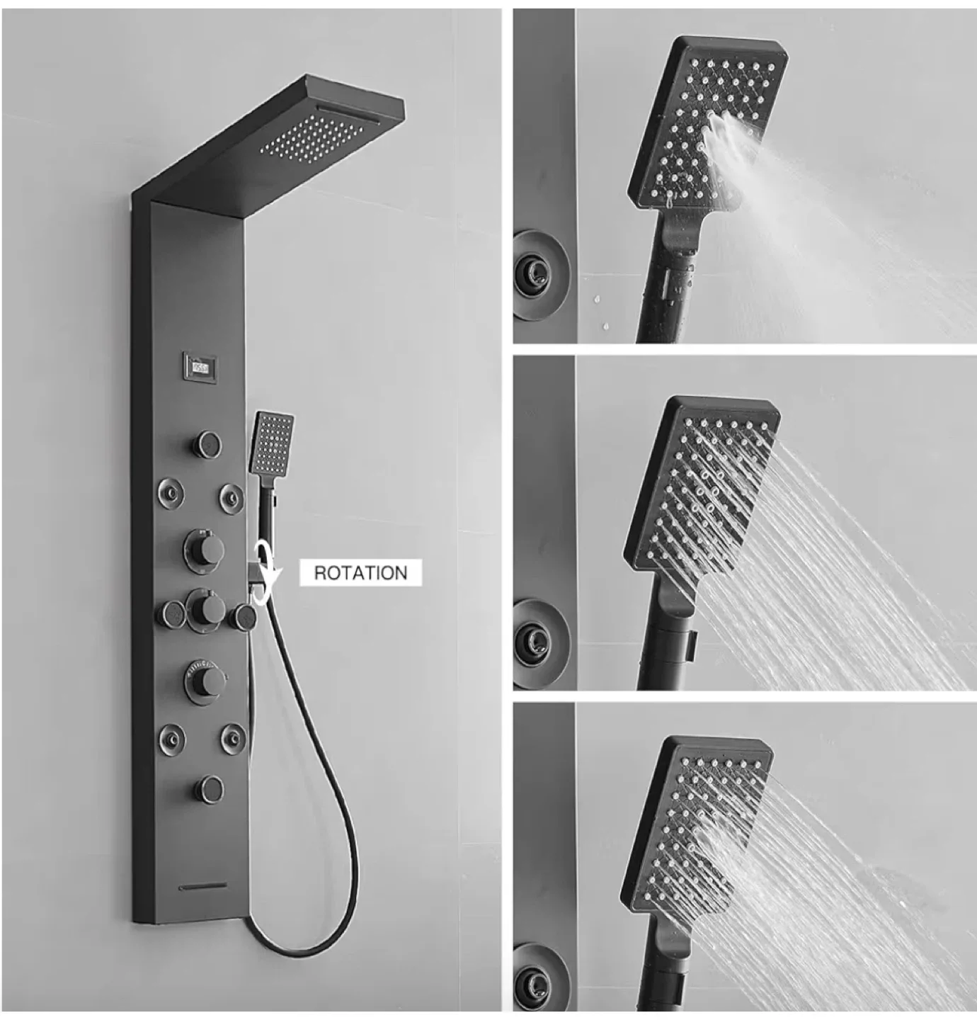 Black Shower Panel System with Rainfall Waterfall Head image indicator(4)