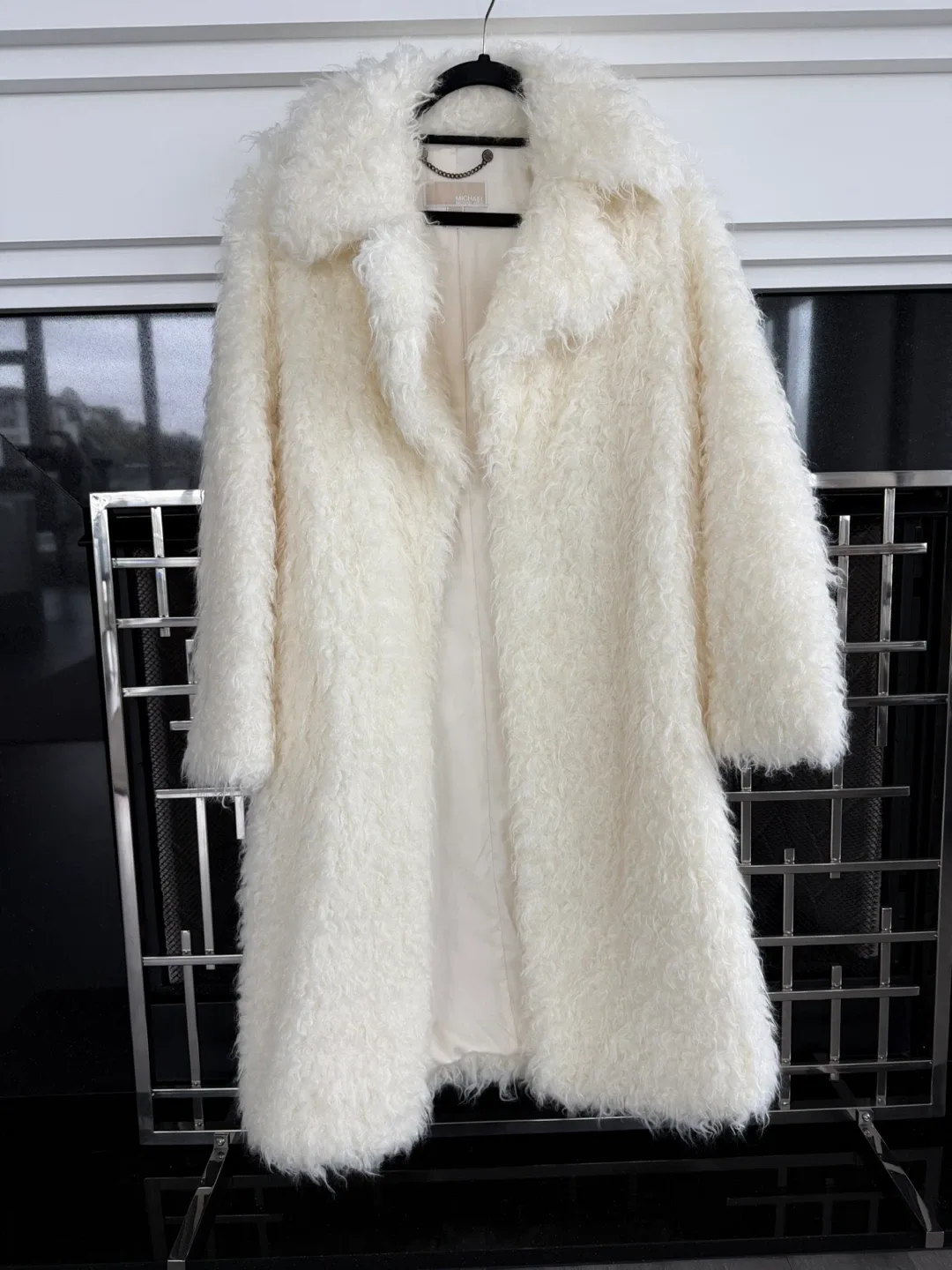 Michael Kors White Faux Fur Coat Size S