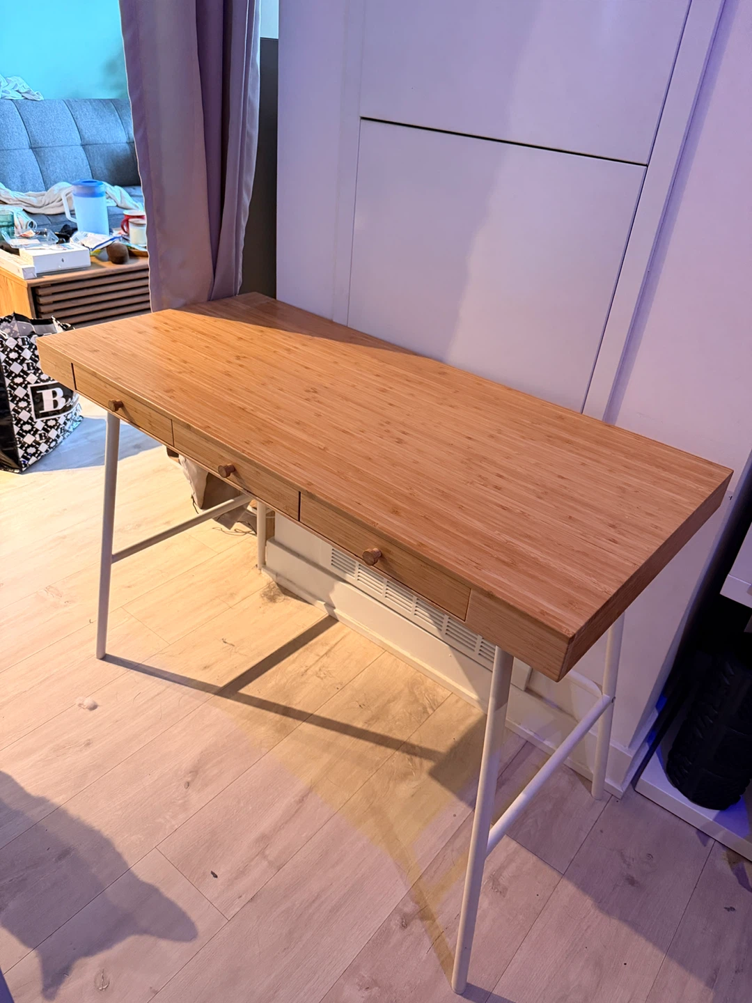 IKEA LILLASEN Desk - Bamboo Top, White Legs