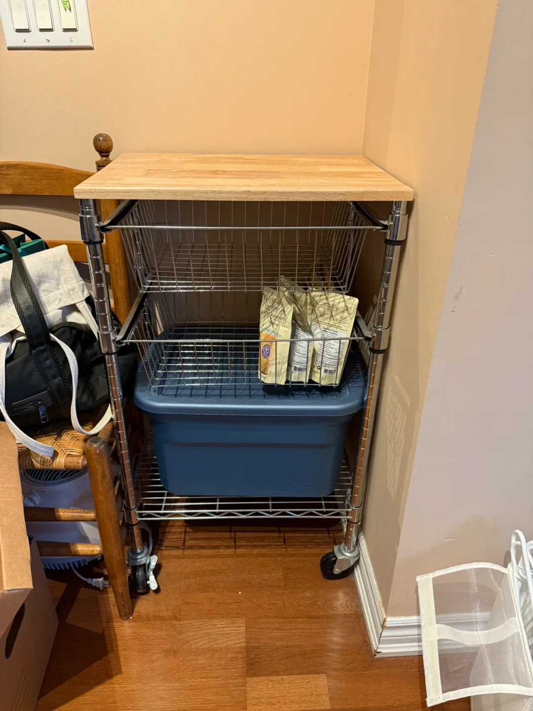 Rolling Metal Storage Cart with Wood Top