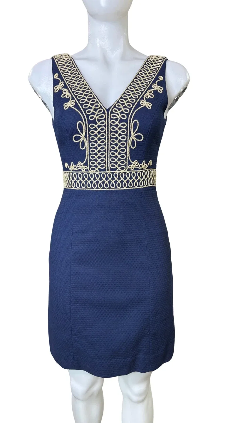 Lilly Pulitzer Navy and Gold Embroidered Midi Dress image indicator(2)