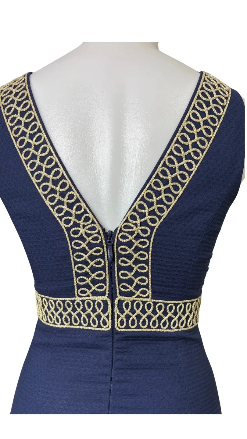 Lilly Pulitzer Navy and Gold Embroidered Midi Dress image indicator(4)