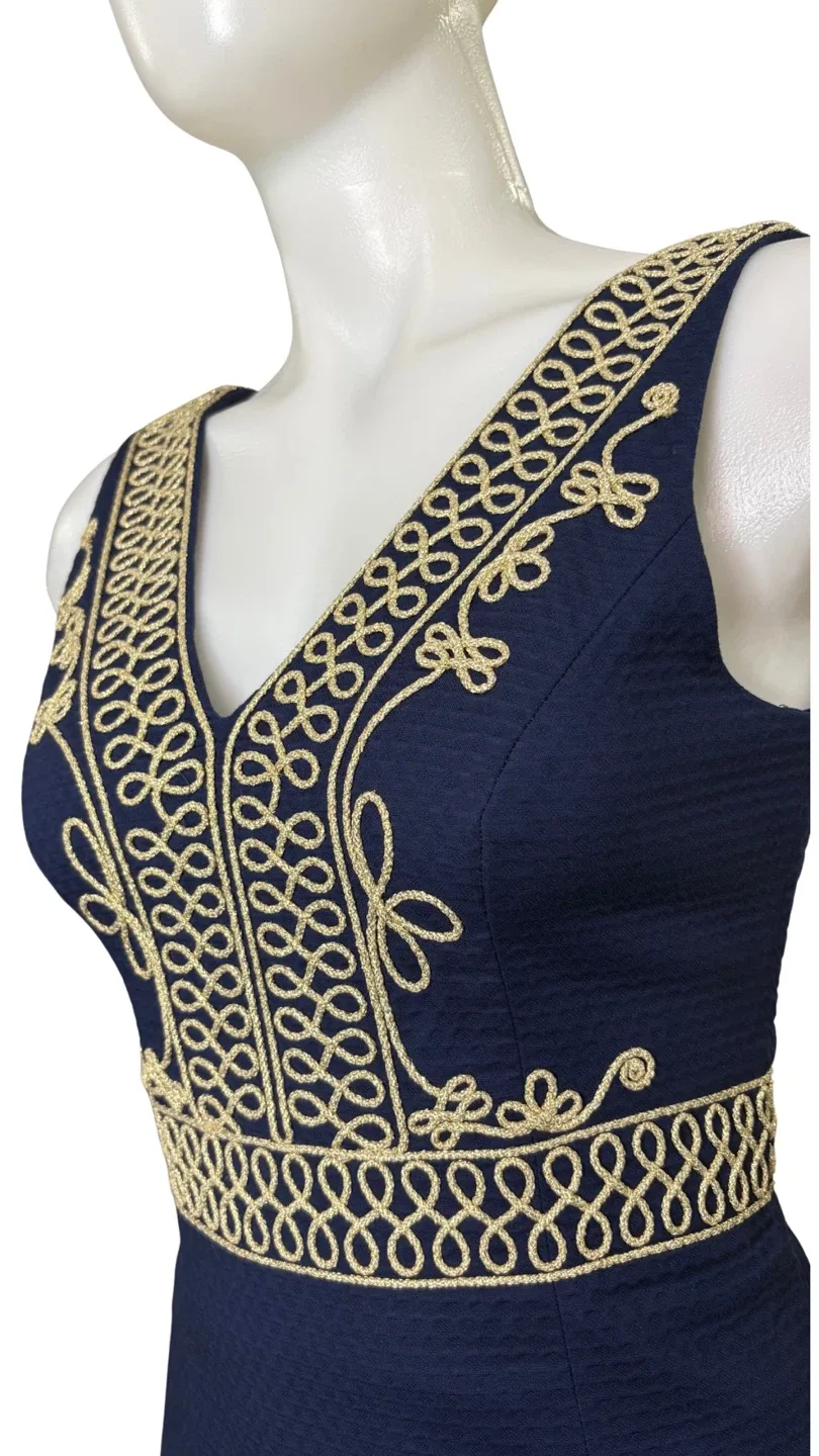 Lilly Pulitzer Navy and Gold Embroidered Midi Dress image indicator(3)