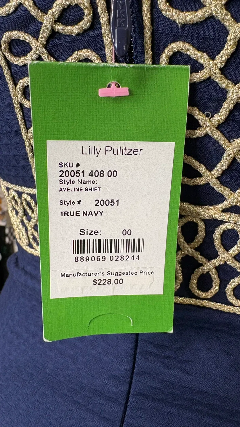 Lilly Pulitzer Navy and Gold Embroidered Midi Dress image indicator(6)