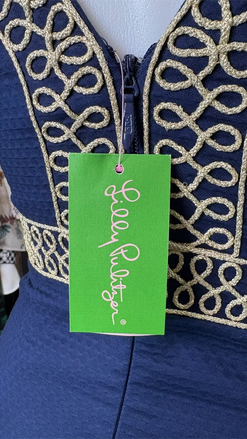Lilly Pulitzer Navy and Gold Embroidered Midi Dress image indicator(7)