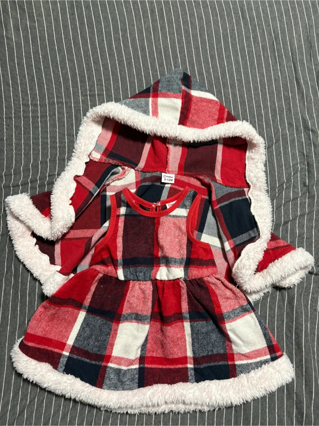 Plaid Dress with Hooded cloak - 9-12 Months