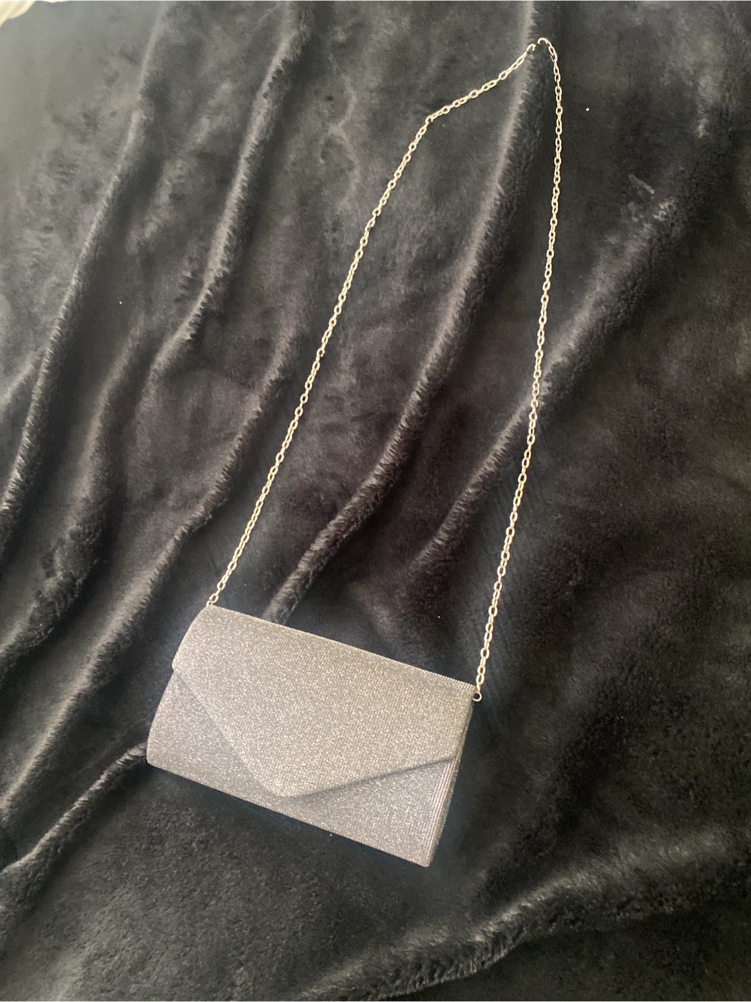 Silver Glitter Clutch Purse with Chain