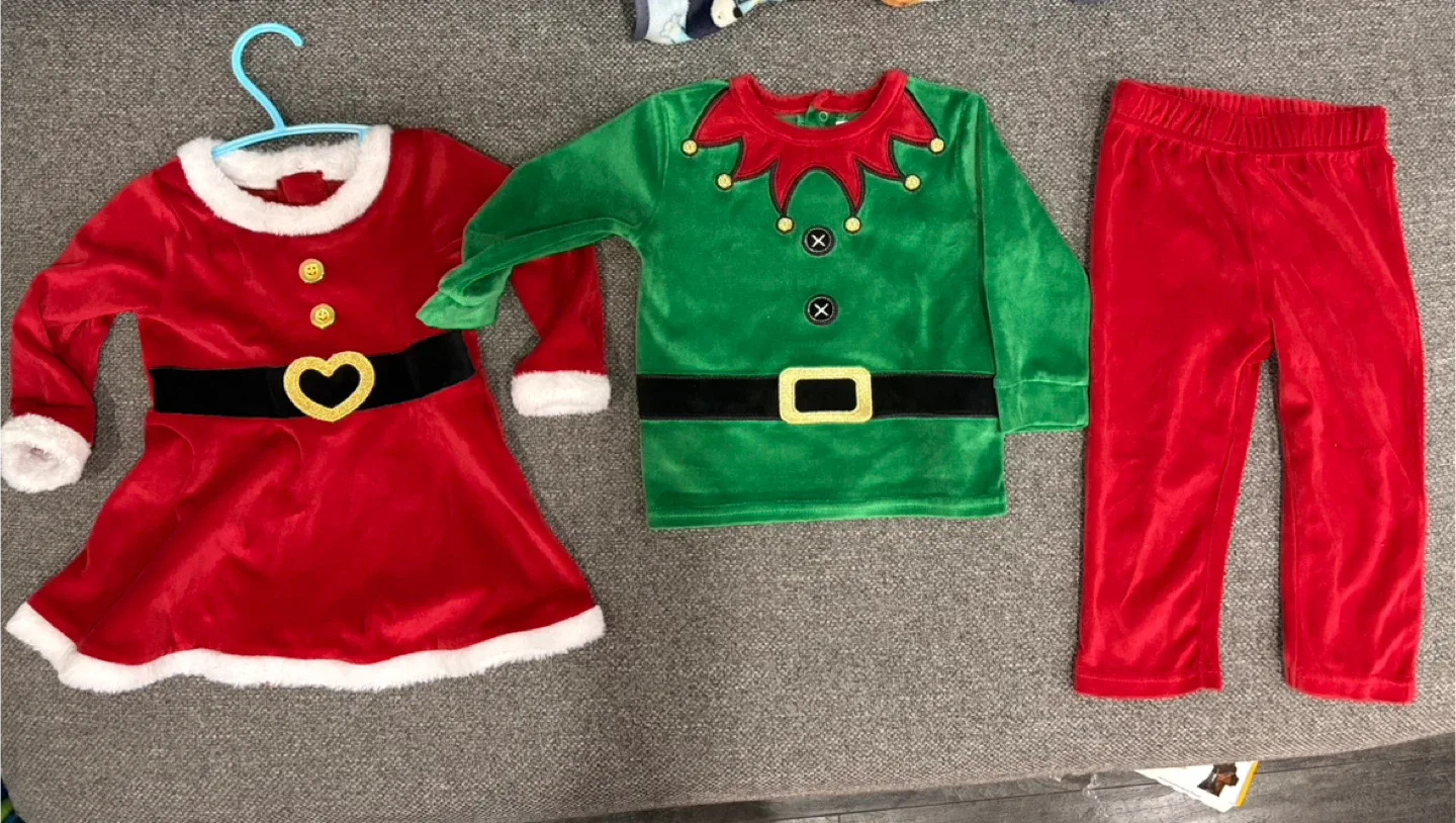 Christmas Elf set & Santa dress - 12-18 months
