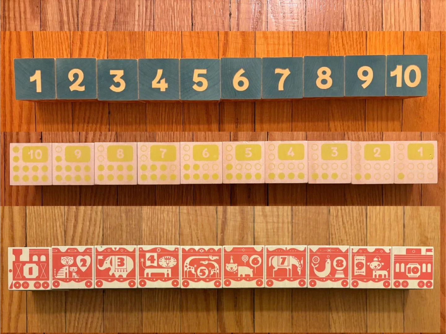 Set of 10 Wooden Number & Animal Blocks