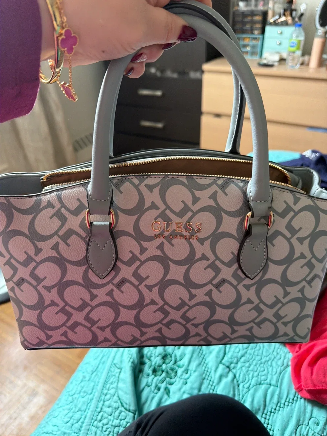 Guess Los Angeles Grey Patterned Satchel