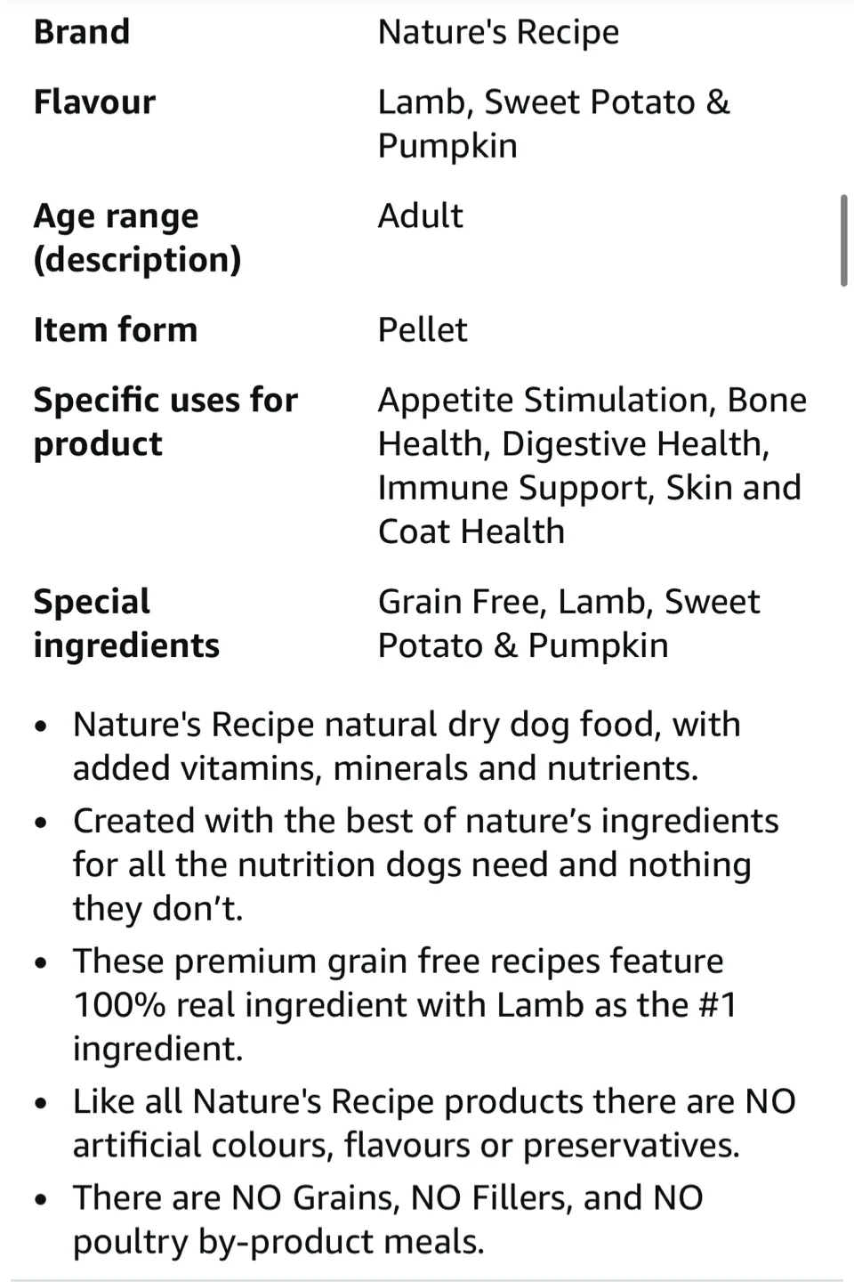 Dog Food – Nature’s Recipe Adult Lamb, Opened, Nearly Full Bag image indicator(3)