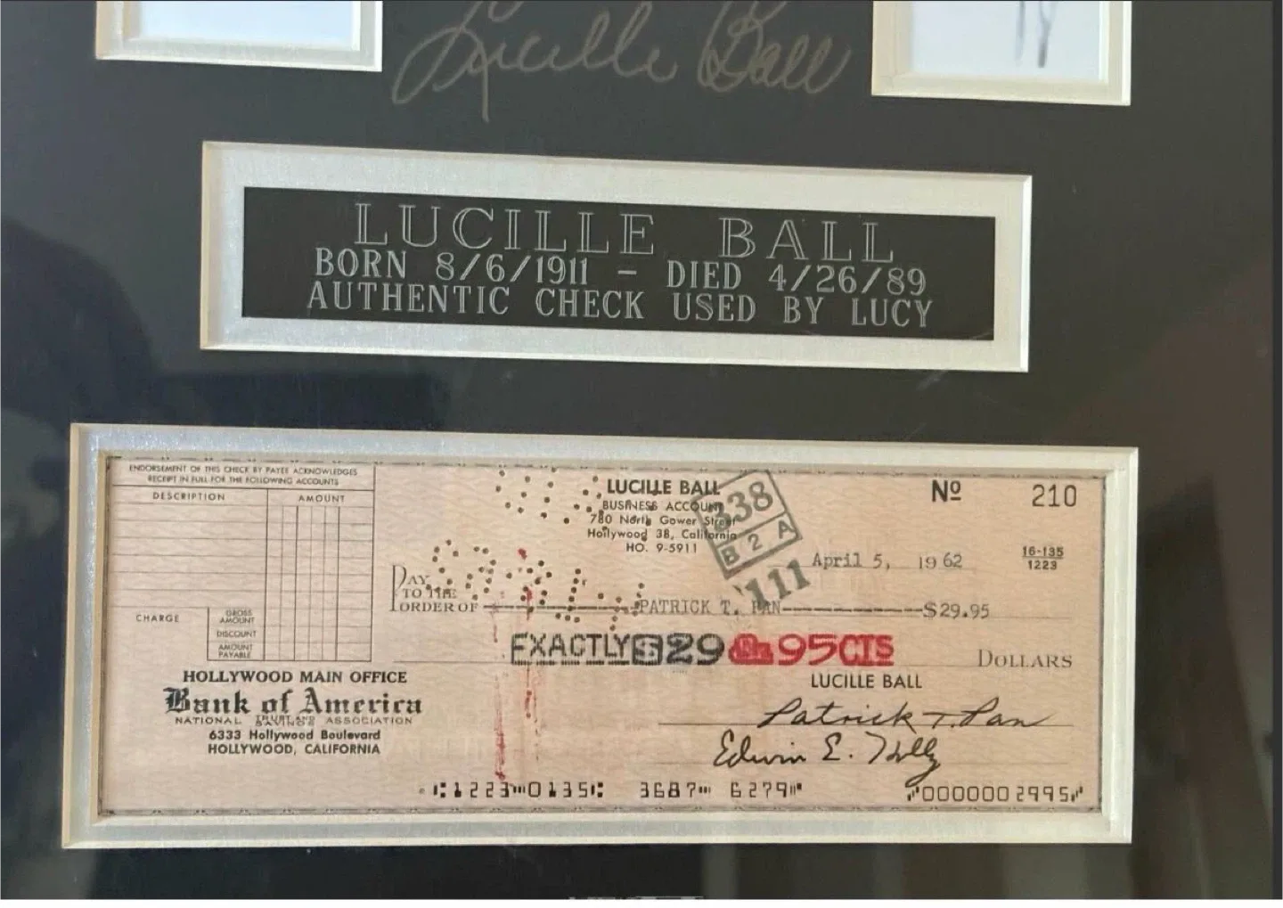 Lucille Ball Framed Authentic Check image indicator(2)