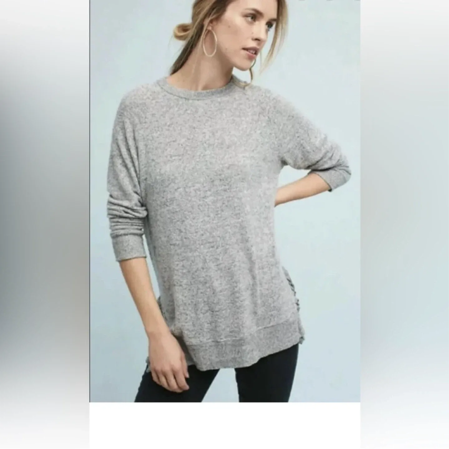 Anthropologie Grey Ruffled Hem Pullover