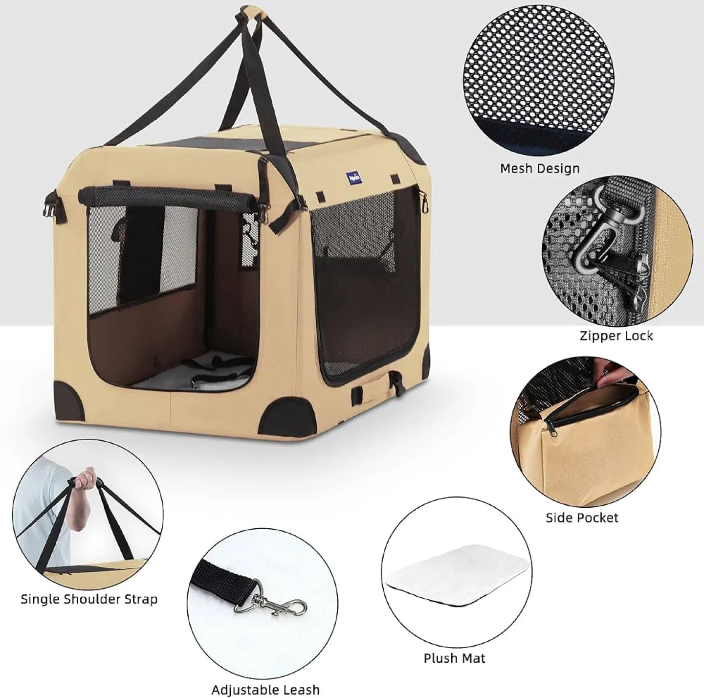 Petprsco Portable Dog Crate - Beige image indicator(2)