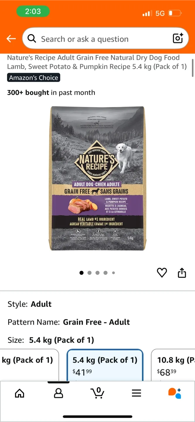 Dog Food – Nature’s Recipe Adult Lamb, Opened, Nearly Full Bag image indicator(2)