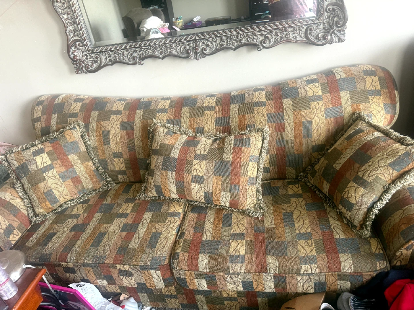 Patterned Sofa with Pillows