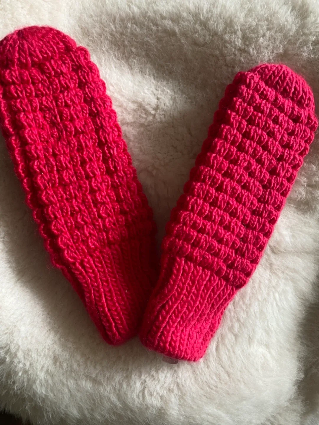 Handmade Knitted Mittens - Pink Red