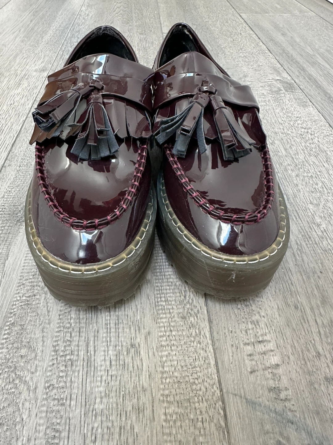 Divided Burgundy Tassel Loafers - Size 39