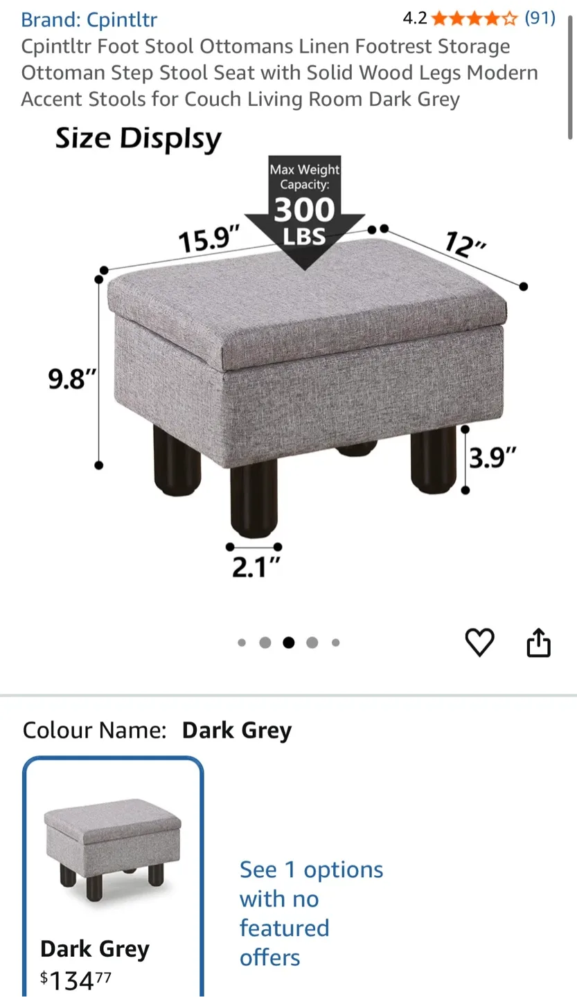 Foot Stool Ottoman - Dark Grey