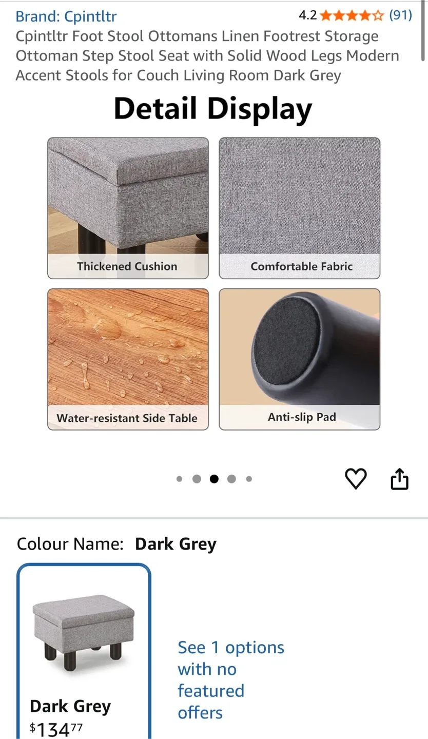 Foot Stool Ottoman - Dark Grey image indicator(5)