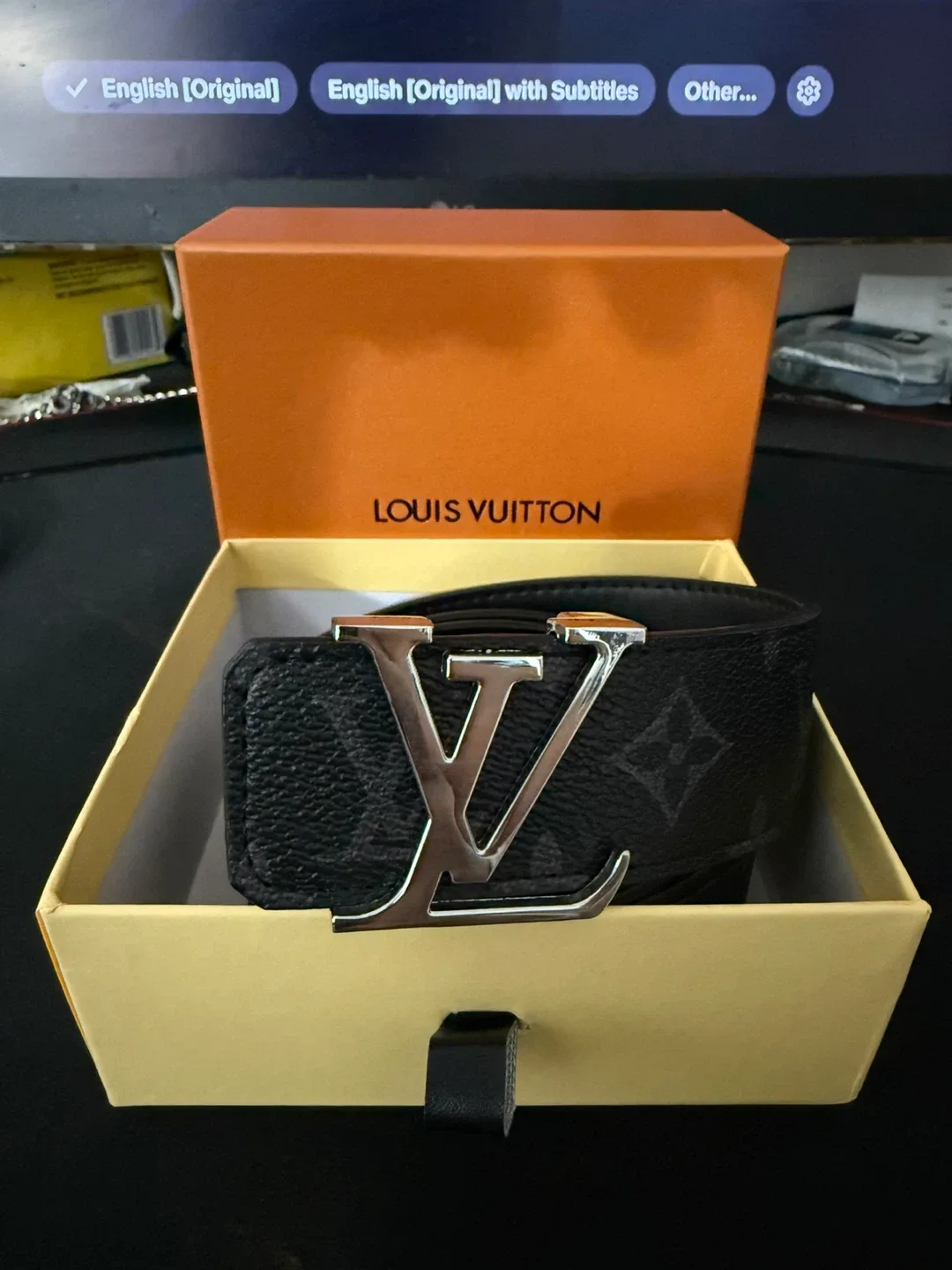 Louis Vuitton Black Leather Belt Size 48