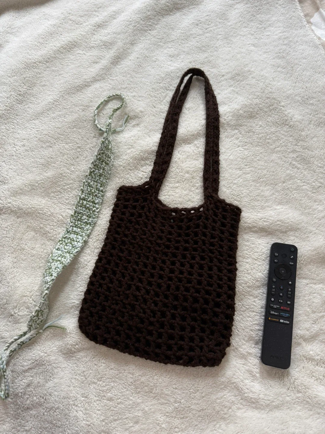 Handmade Crochet Brown Tote Bag & hair band