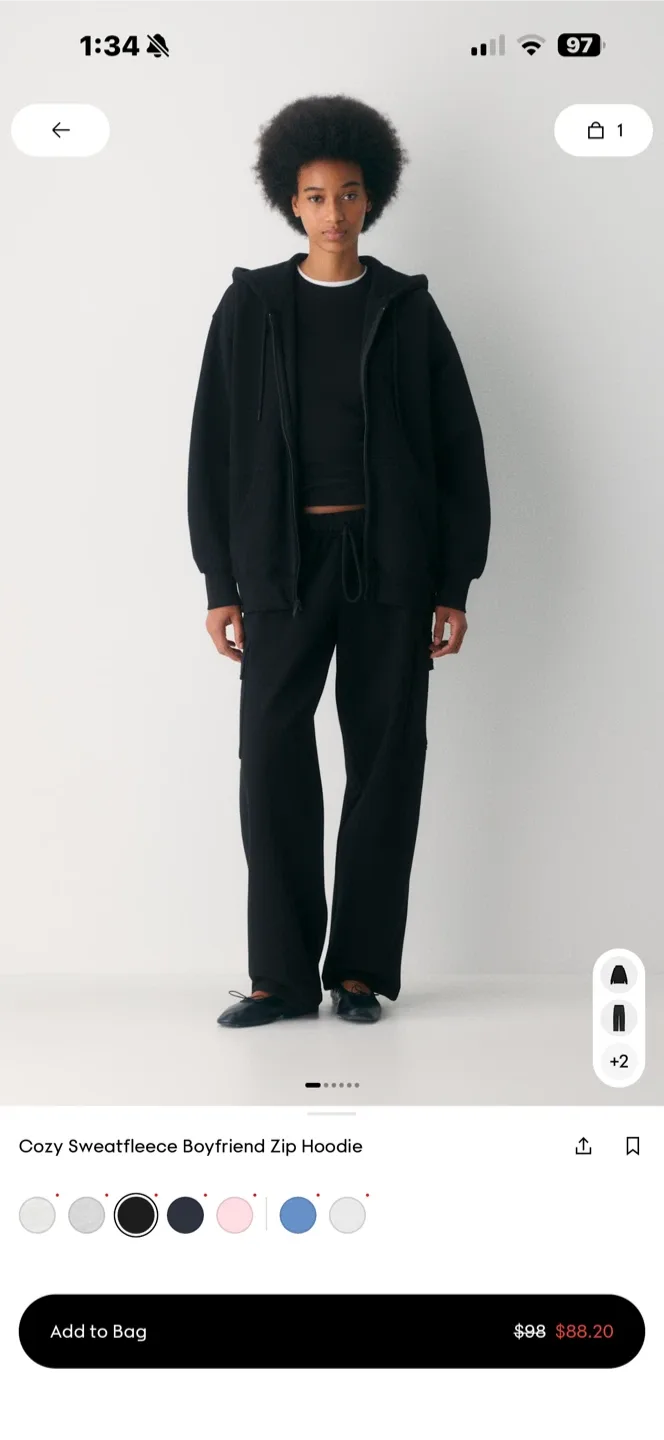 Aritzia Cozy Sweatfleece Boyfriend Zip Hoodie - Black