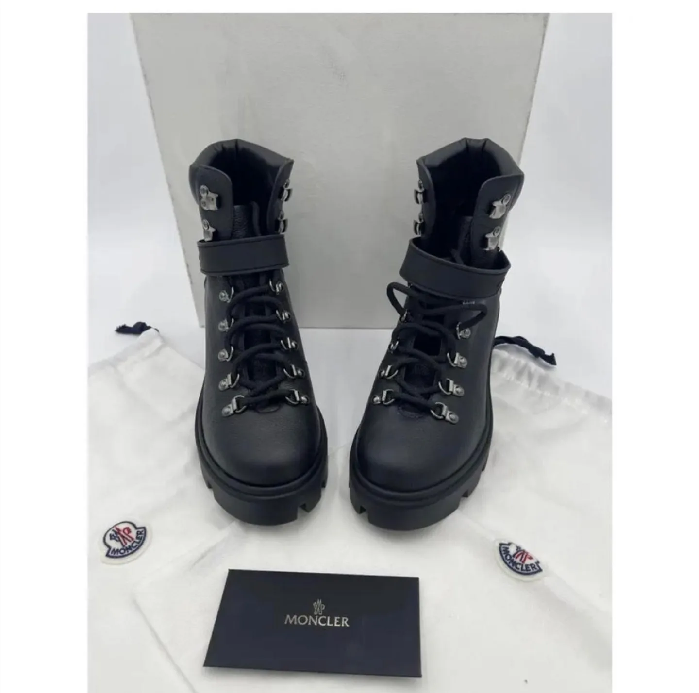 Moncler Black Leather Heeled Ankle Boots