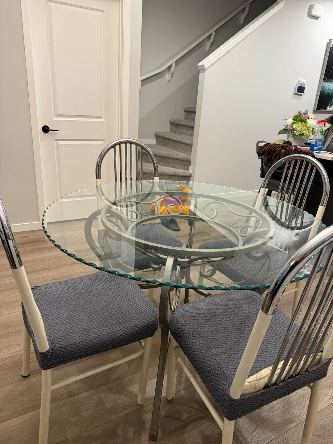Glass Top Dining Table with 4 Chairs