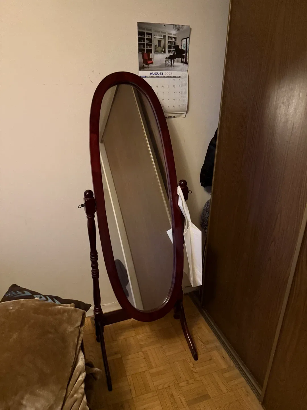 Oval Cheval Mirror - Brown Frame