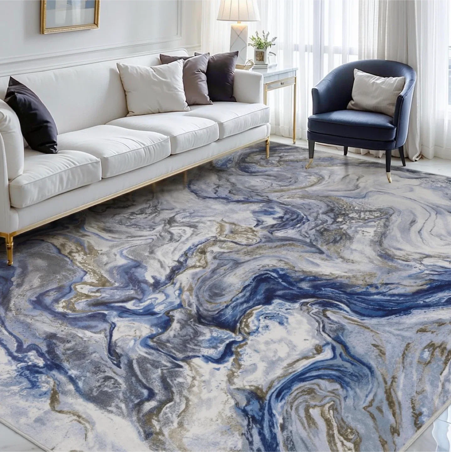 Blue & Gold Abstract Area Rug
